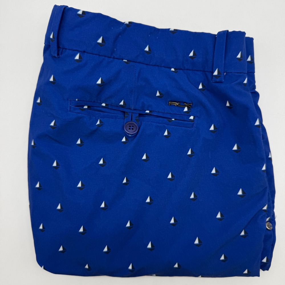 RLX Ralph Lauren Golf Shorts Mens 34 Blue Sailboat Print Performance Stretch 9"